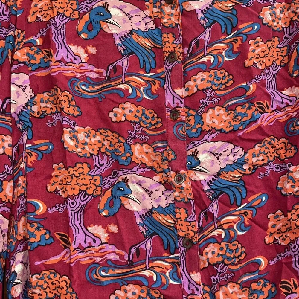Anthropologie Maeve 8 Darla Floral Crane Bird Blouse Button Front Top - Picture 4 of 7